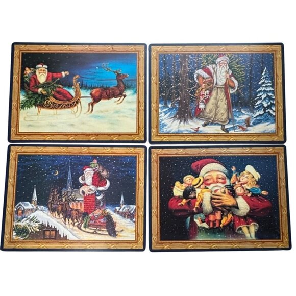Christopher Radko Home for the Holiday Santa Placemat  Set Cork Back W/ Box - No - Picture 1 of 6